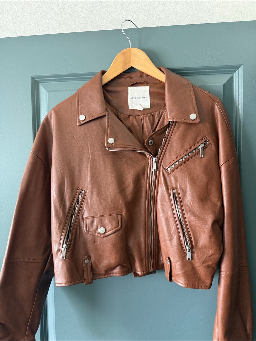 Avec Les Files Women's Brown Leather Moto Jacket